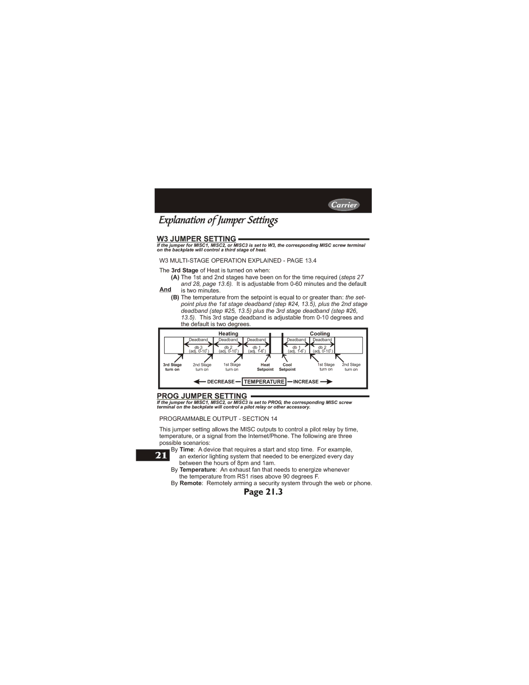 Carrier 33CS450-01 owner manual Explanation of Jumper Settings, W3 Jumper Setting 