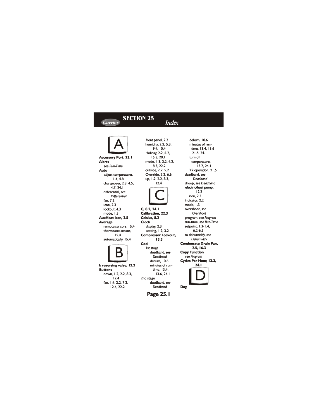 Carrier 33CS450-01 owner manual Section, Page, Carrier, Index 