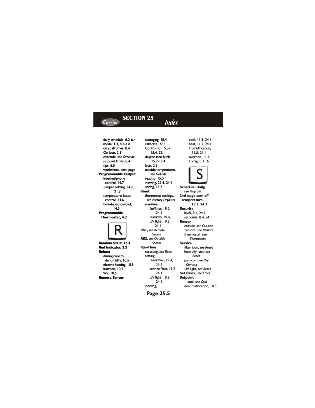 Carrier 33CS450-01 owner manual Index, Section, Page, Carrier 