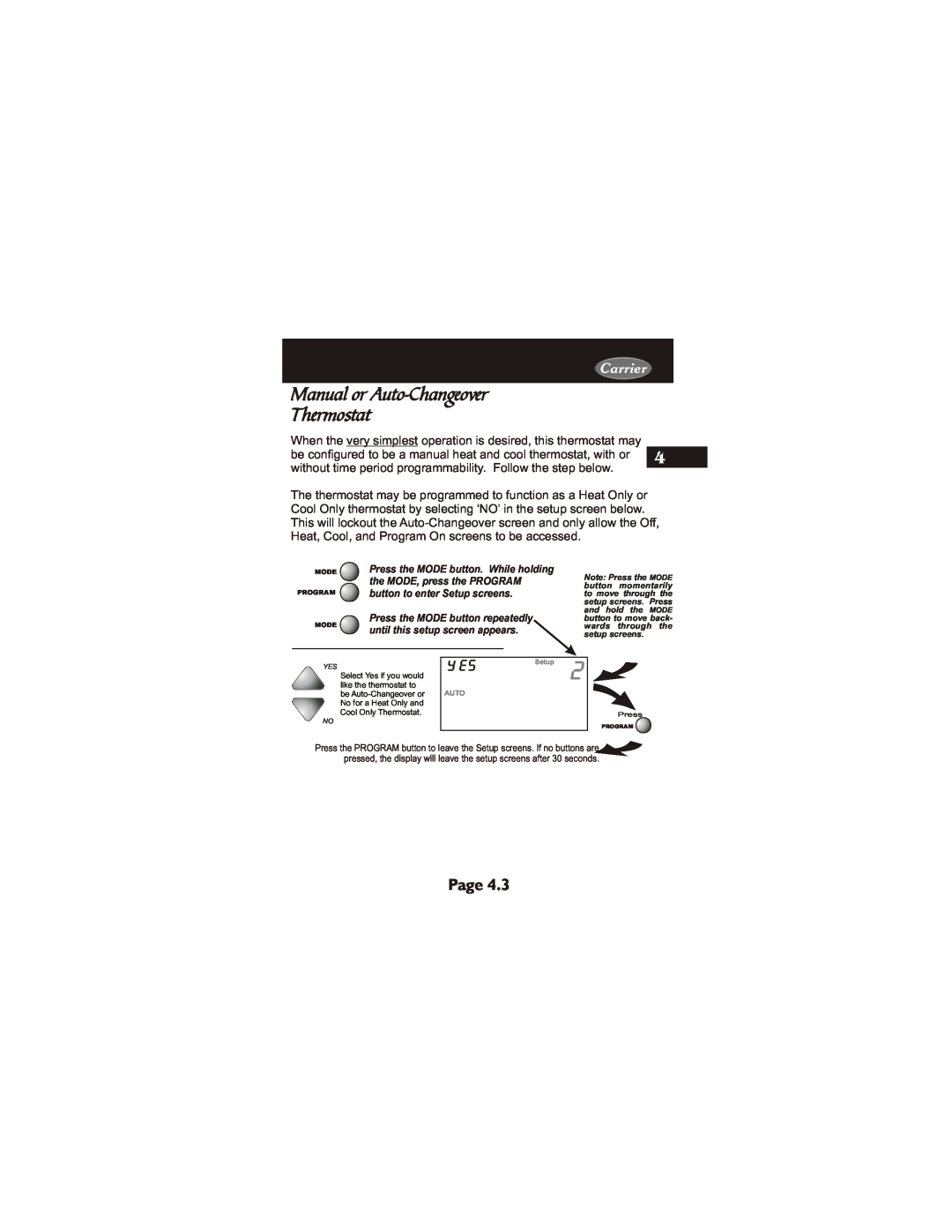 Carrier 33CS450-01 owner manual Manual or Auto-Changeover Thermostat, Page, Carrier 