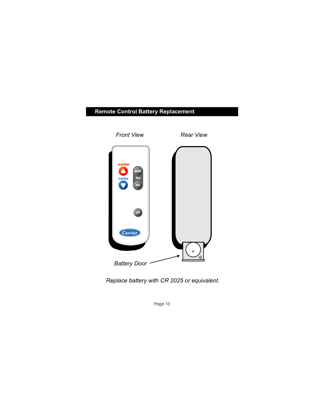 Carrier 33CSIRRCVR-01 owner manual Remote Control Battery Replacement 