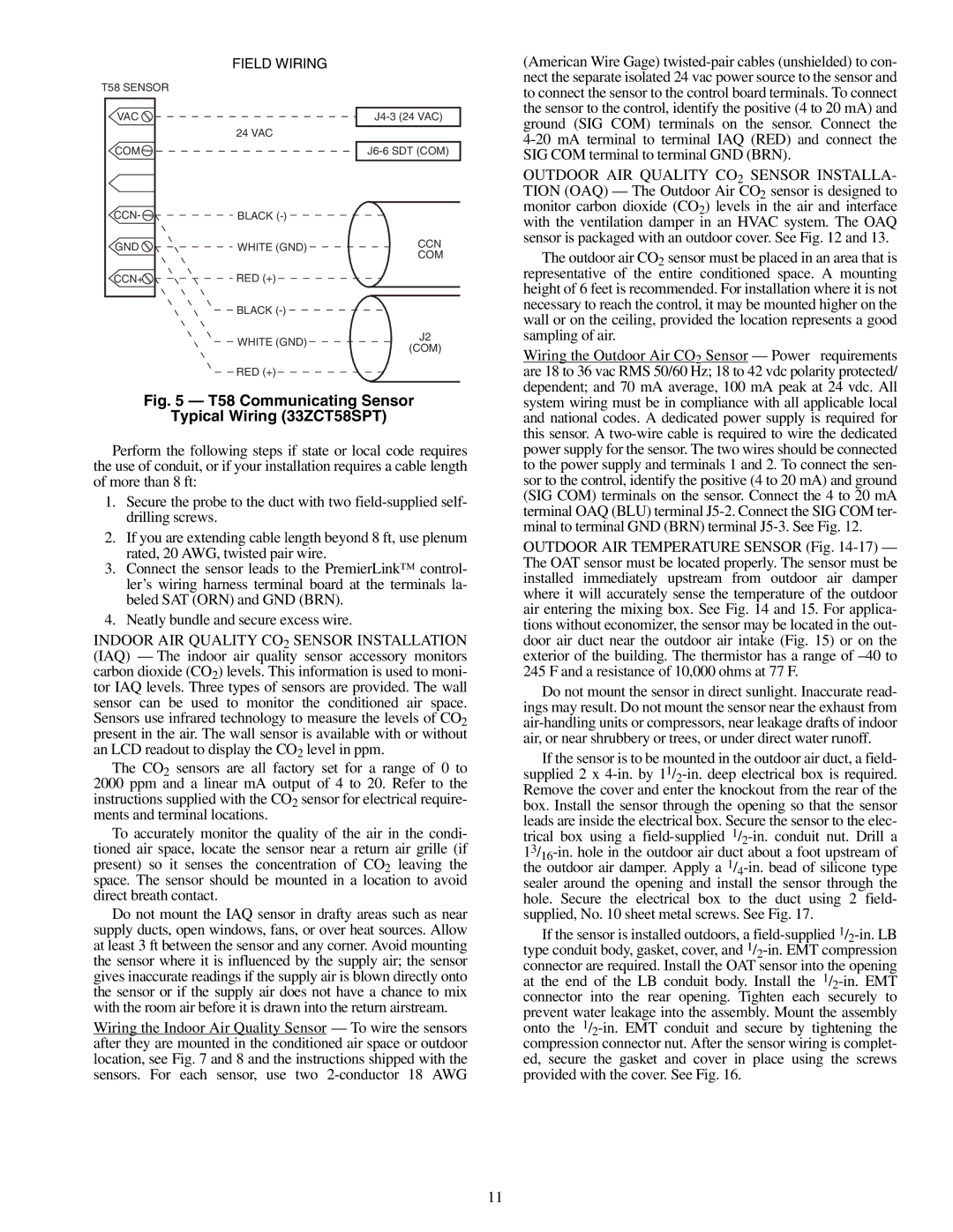 Carrier 33CSPREMLK specifications T58 Communicating Sensor Typical Wiring 33ZCT58SPT, Sampling of air 