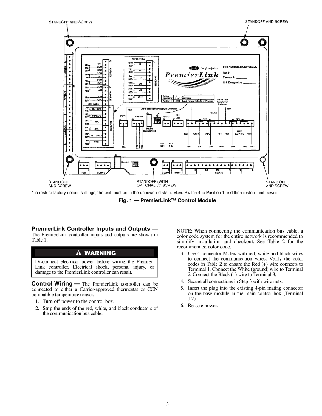 Carrier 33CSPREMLK specifications PremierLink Controller Inputs and Outputs 