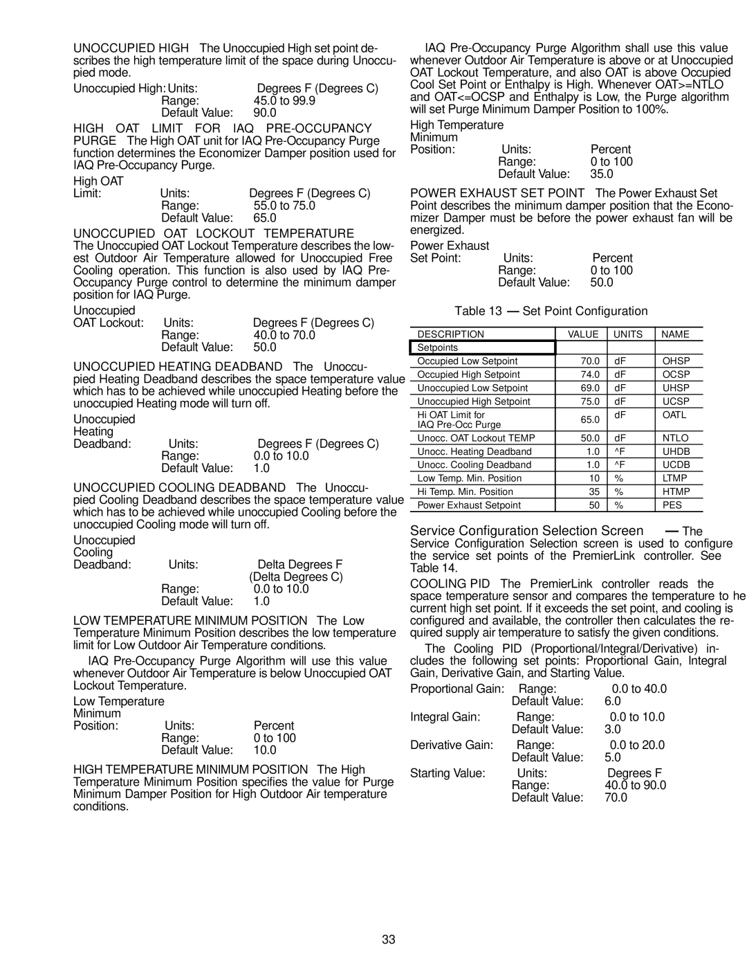 Carrier 33CSPREMLK specifications Range Default Value, Set Point Configuration 