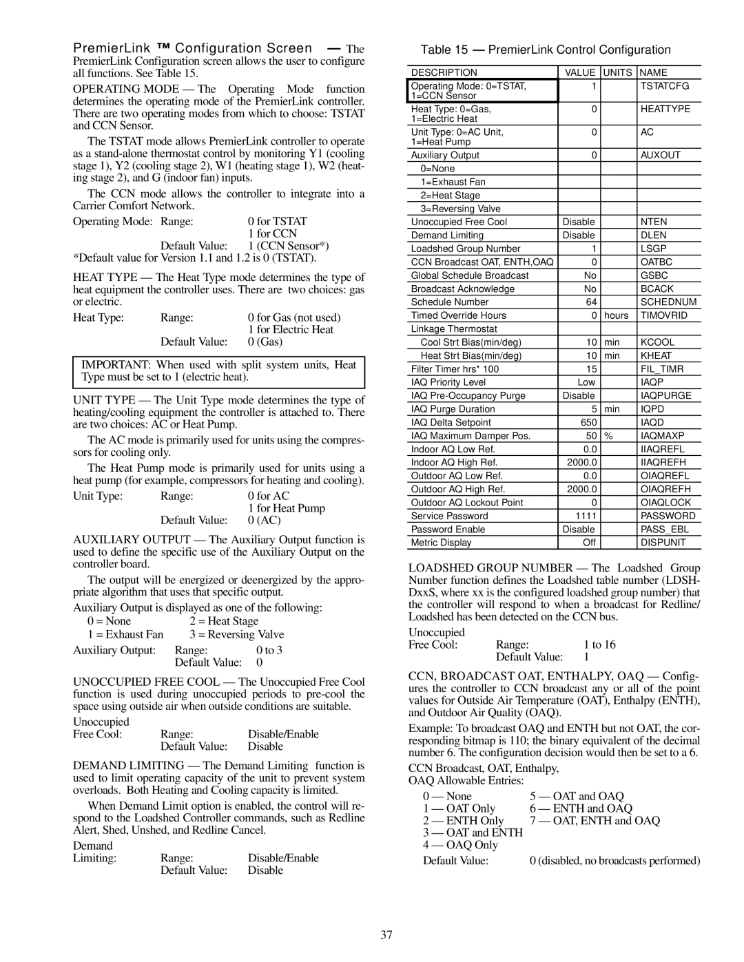 Carrier 33CSPREMLK specifications For Electric Heat, Auxiliary Output, PremierLink Control Configuration 