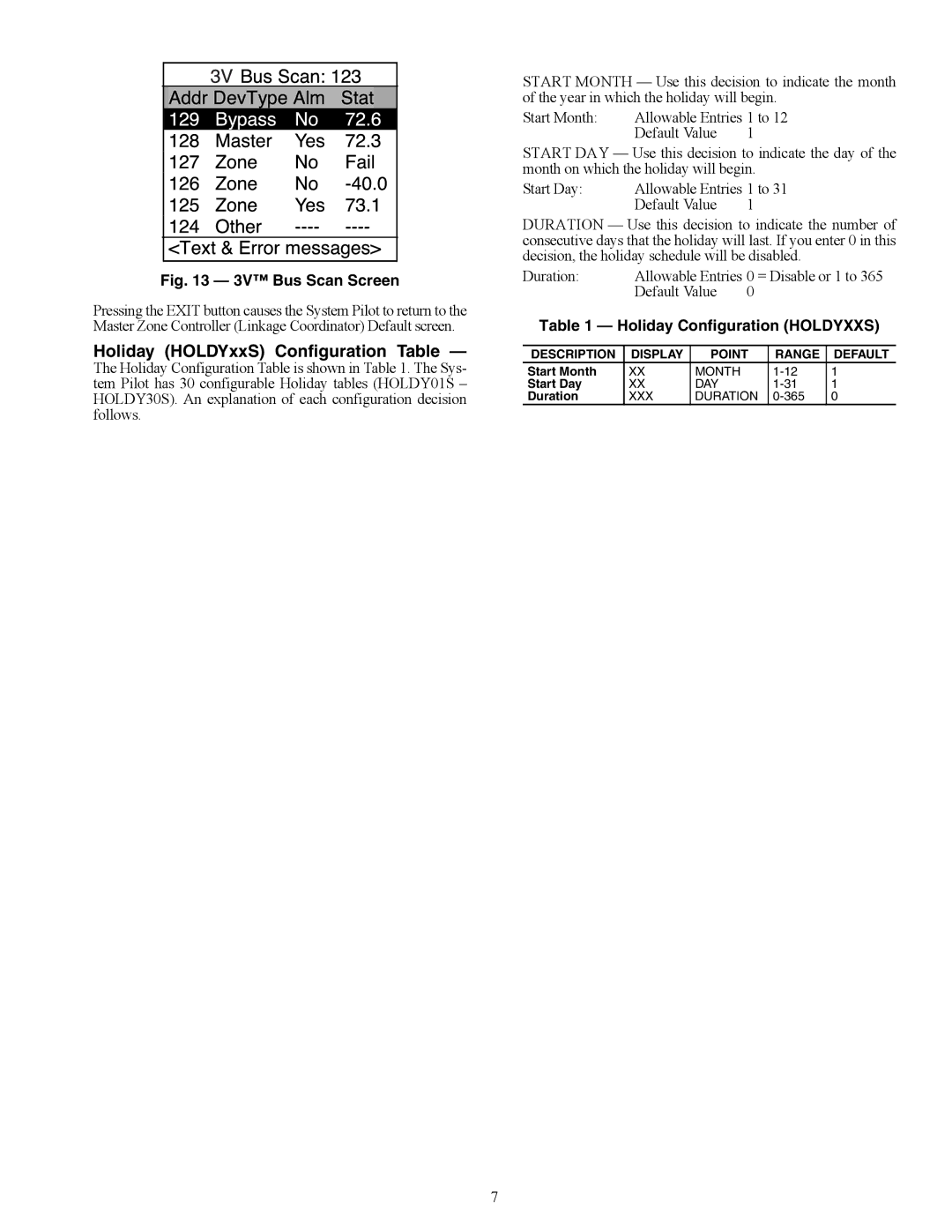 Carrier 33PILOT-01 owner manual 3V Bus Scan Screen, Holiday Configuration Holdyxxs 