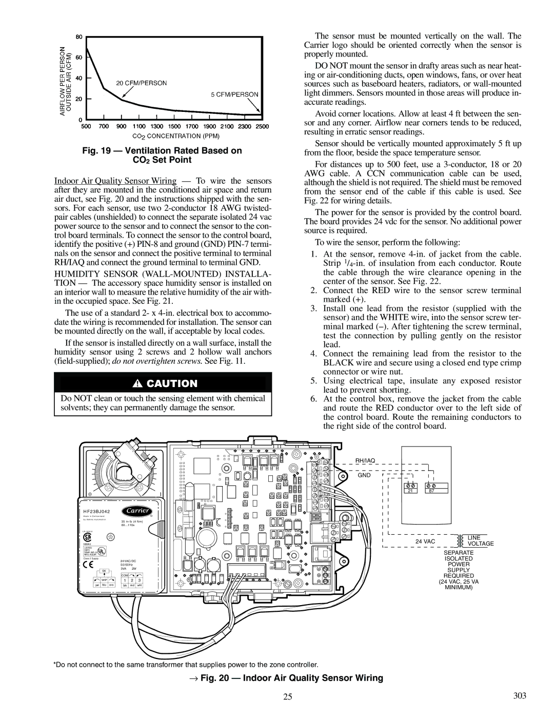 Carrier 33ZCVAVTRM, 33ZCFANTRM, 33ZCSECTRM Ventilation Rated Based on CO2 Set Point, → Indoor Air Quality Sensor Wiring 