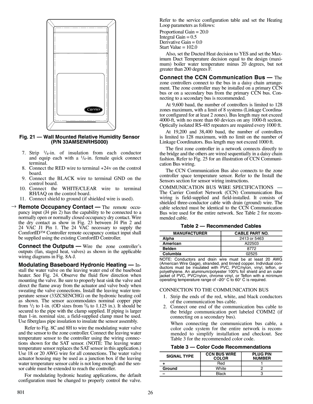 Carrier 33ZCSECTRM, 33ZCFANTRM, 33ZCVAVTRM specifications Recommended Cables, Color Code Recommendations 