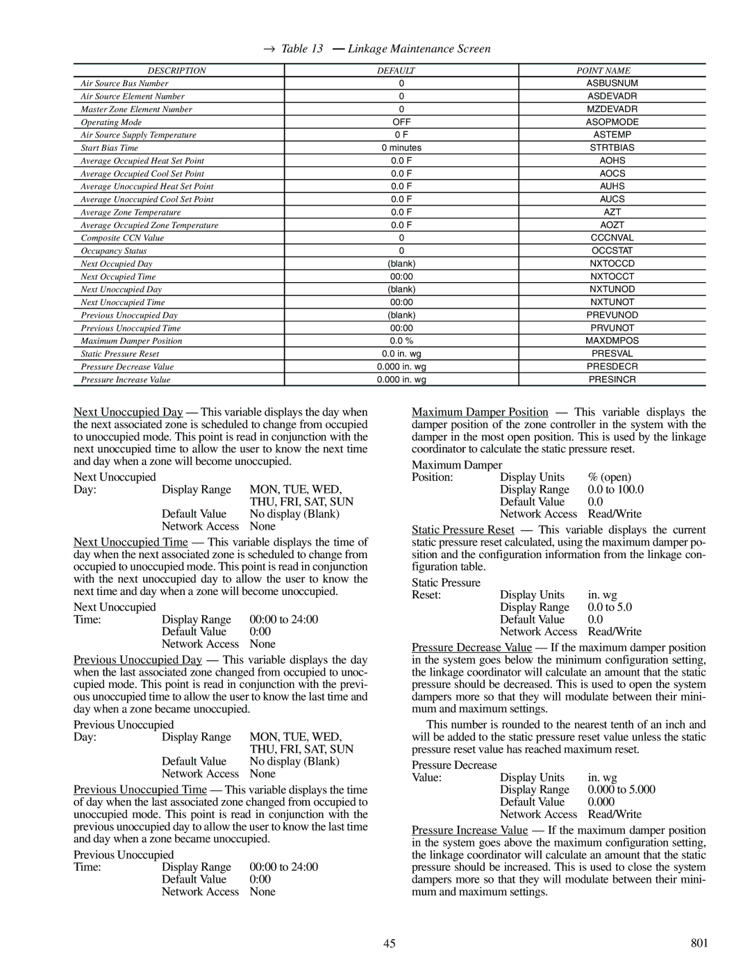 Carrier 33ZCFANTRM, 33ZCVAVTRM, 33ZCSECTRM specifications → Linkage Maintenance Screen 