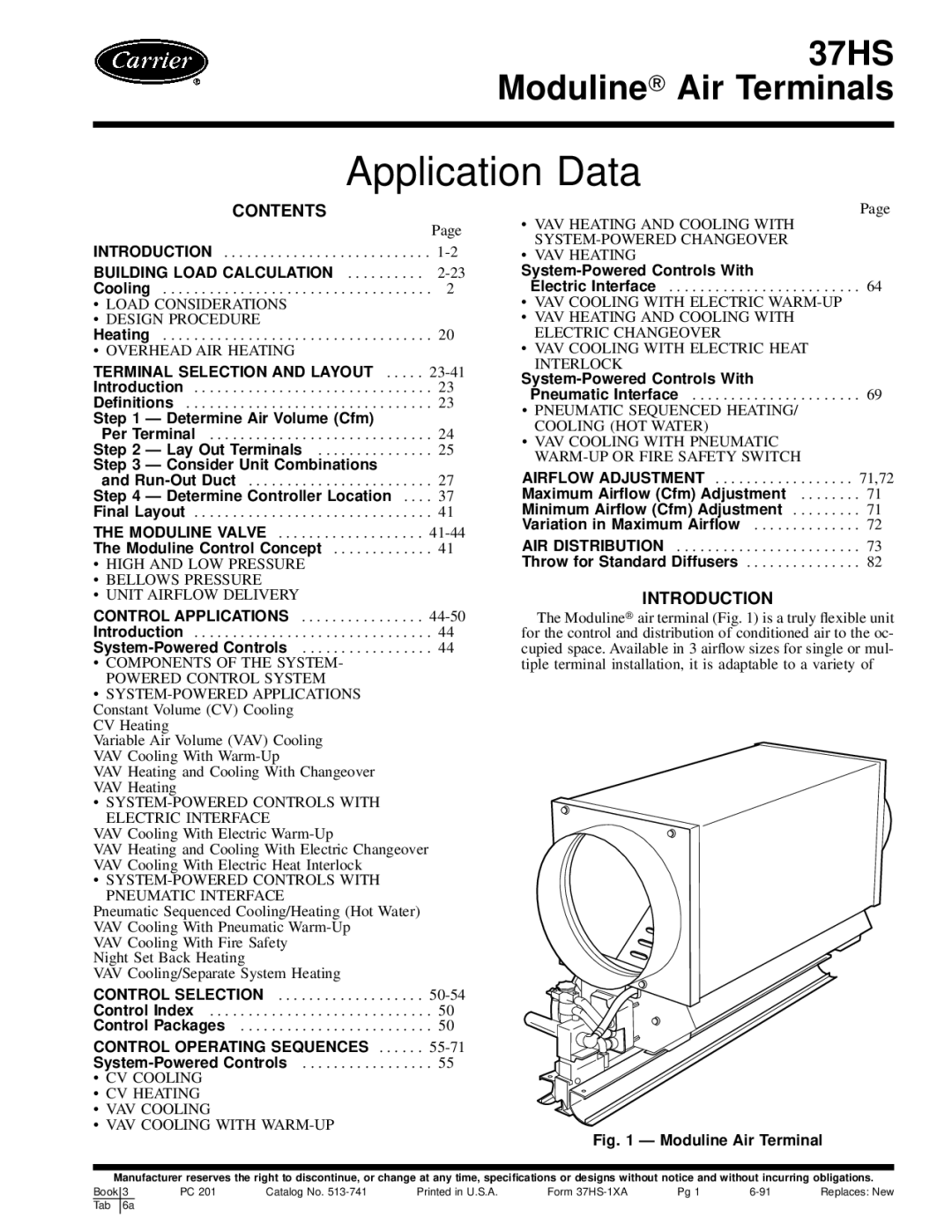 Carrier 37HS specifications Contents, Introduction 