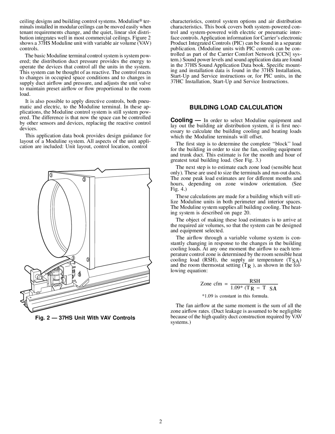 Carrier specifications Building Load Calculation, 37HS Unit With VAV Controls 