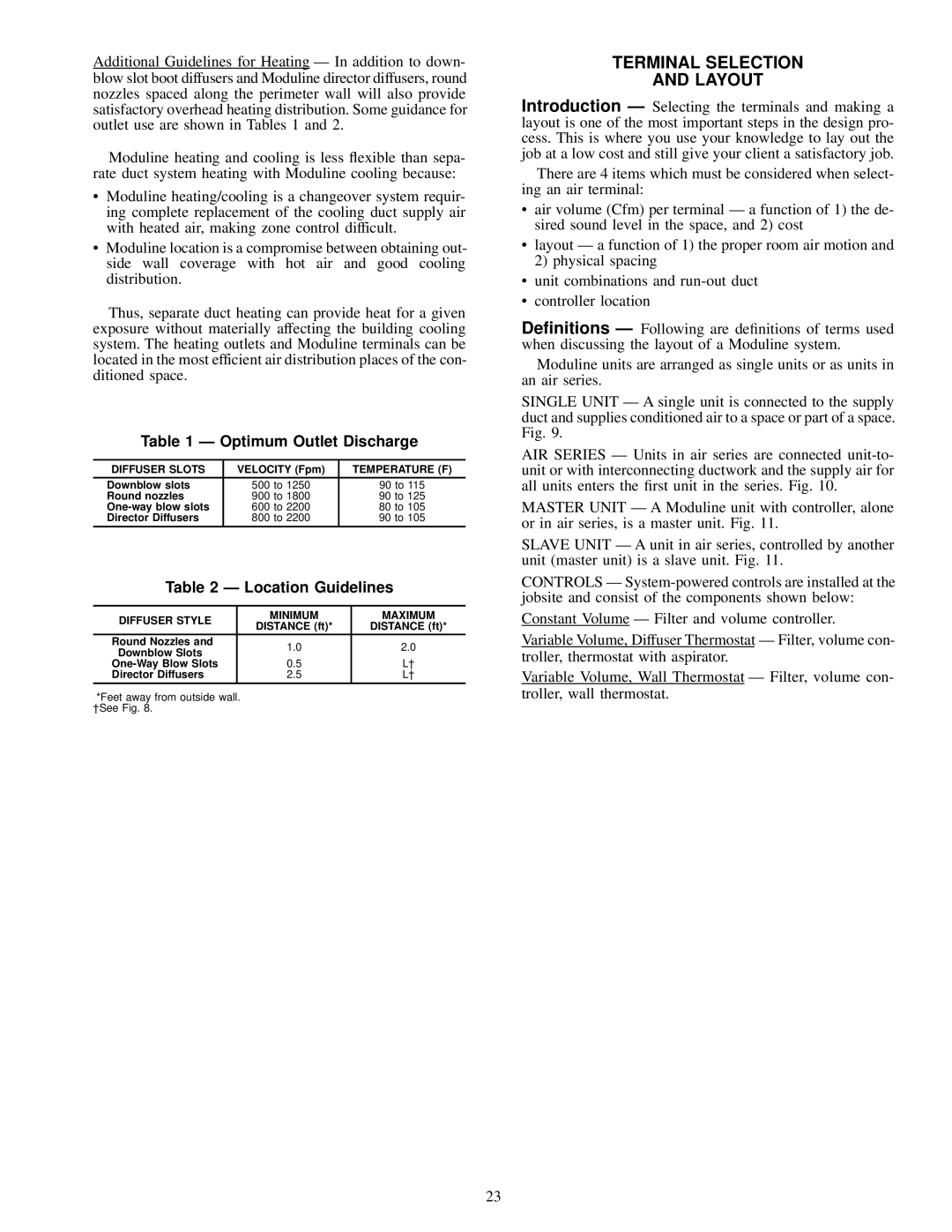 Carrier 37HS specifications Terminal Selection Layout, Optimum Outlet Discharge, Location Guidelines 