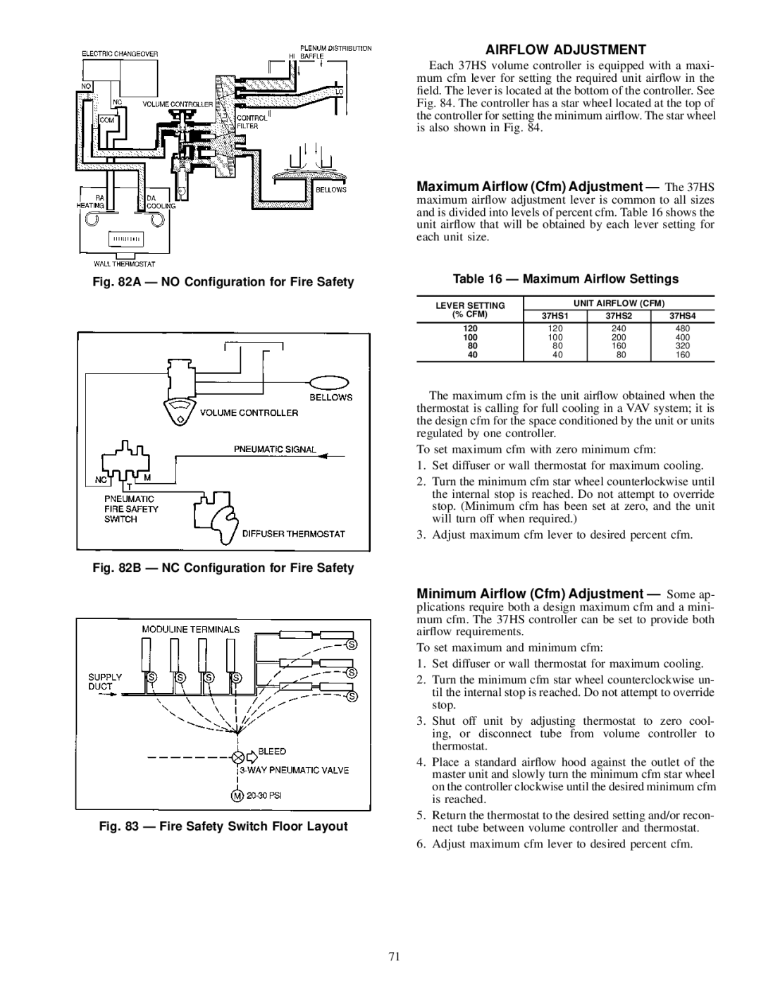 Carrier 37HS specifications Airflow Adjustment, Maximum Air¯ow Settings 