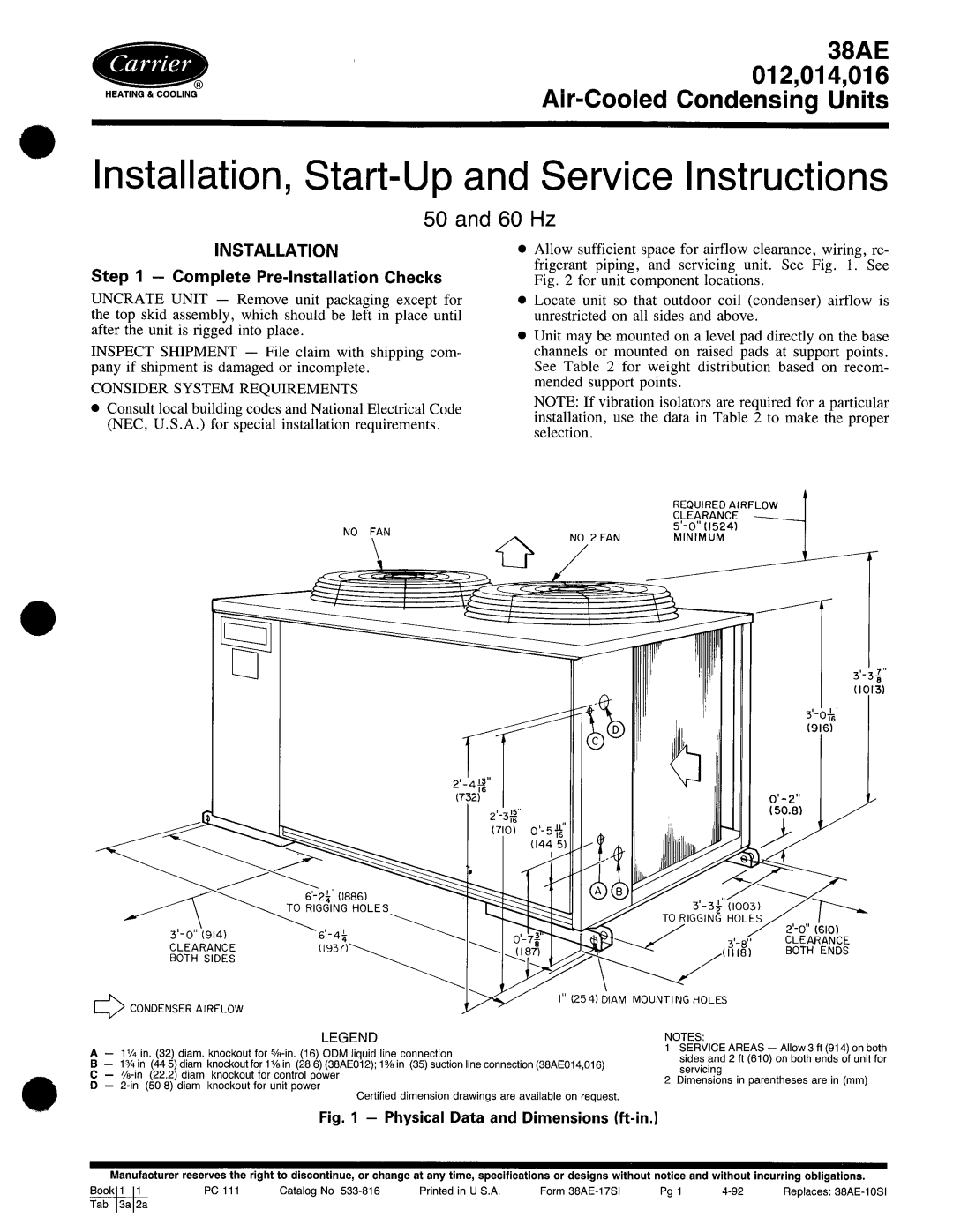 Carrier 38AE manual 