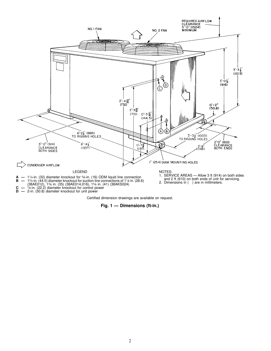 Carrier 38AE014, 38AE012, 38AE016 specifications Dimensions ft-in 