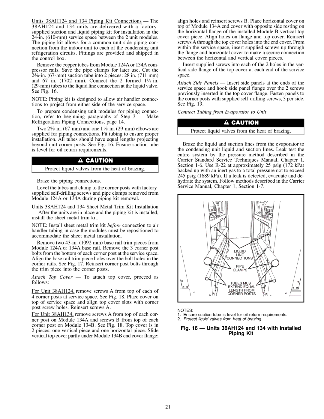 Carrier 38AH044-084 specifications Units 38AH124 and 134 with Installed Piping Kit 