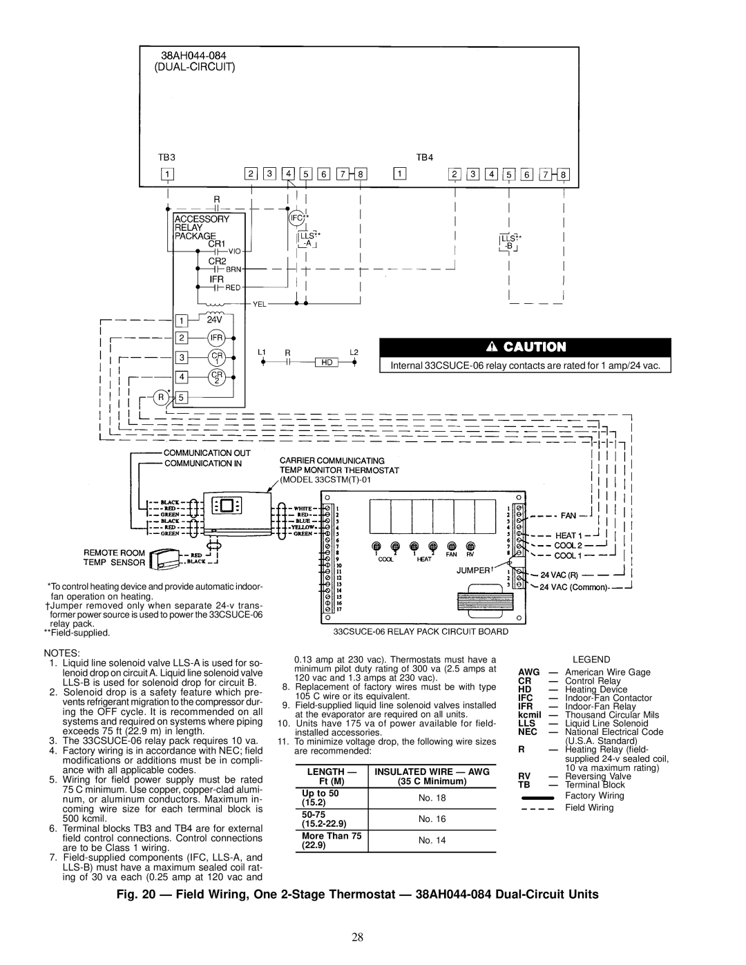 Carrier 38AH044-084 specifications Length Ð Insulated Wire Ð AWG 