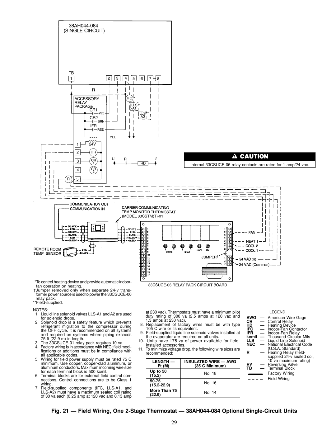 Carrier 38AH044-084 specifications Length Ð Insulated Wire Ð AWG 