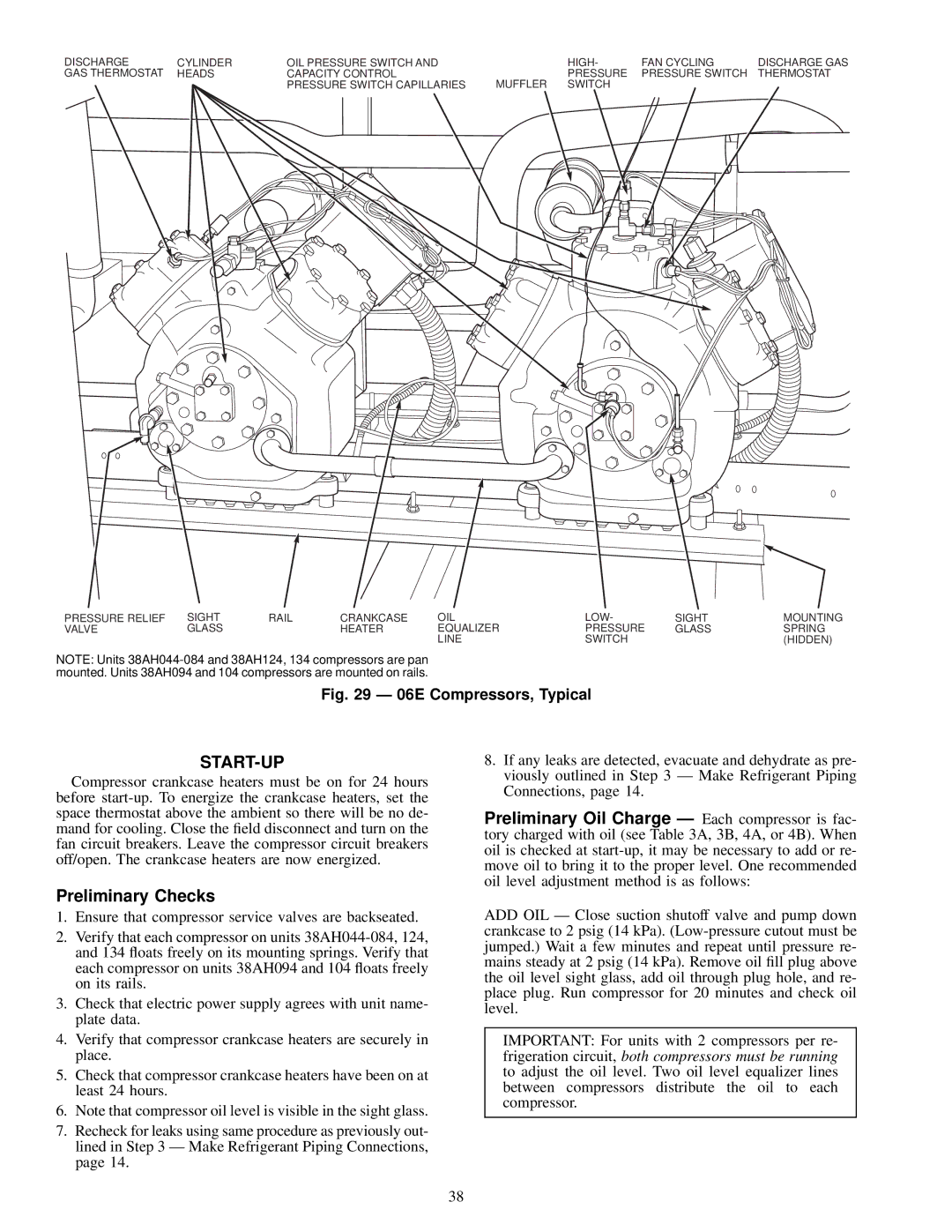 Carrier 38AH044-084 specifications Preliminary Checks, 06E Compressors, Typical 