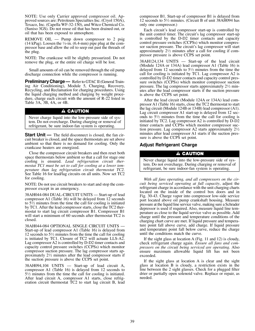 Carrier 38AH044-084 specifications Adjust Refrigerant Charge 