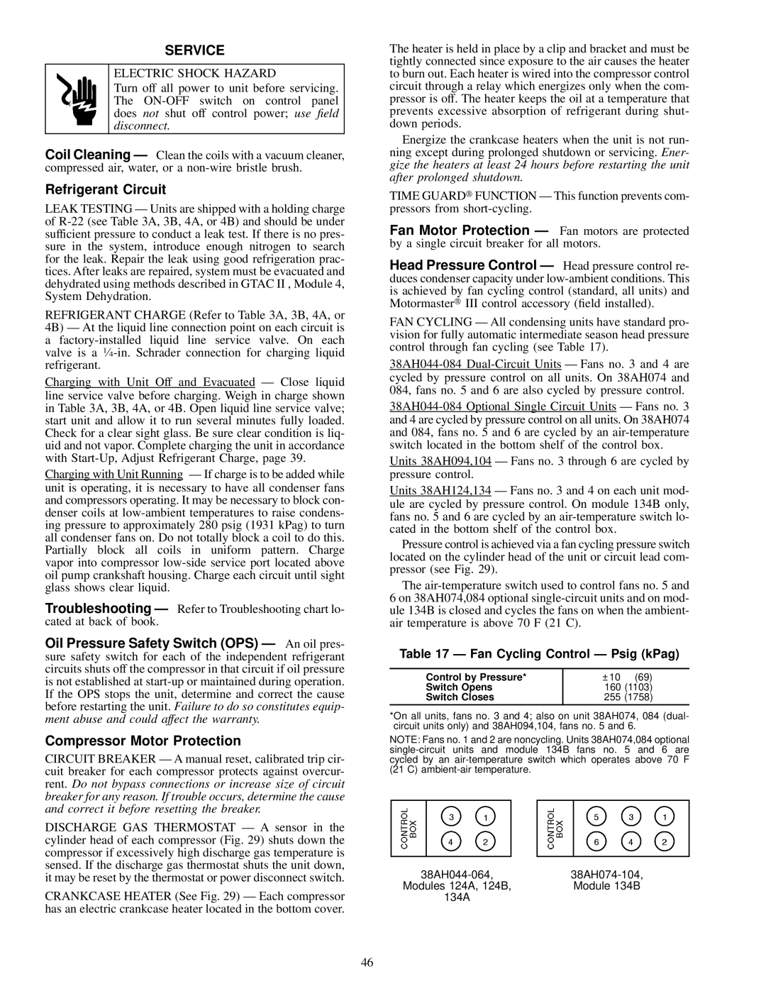 Carrier 38AH044-084 specifications Refrigerant Circuit, Fan Cycling Control Ð Psig kPag 