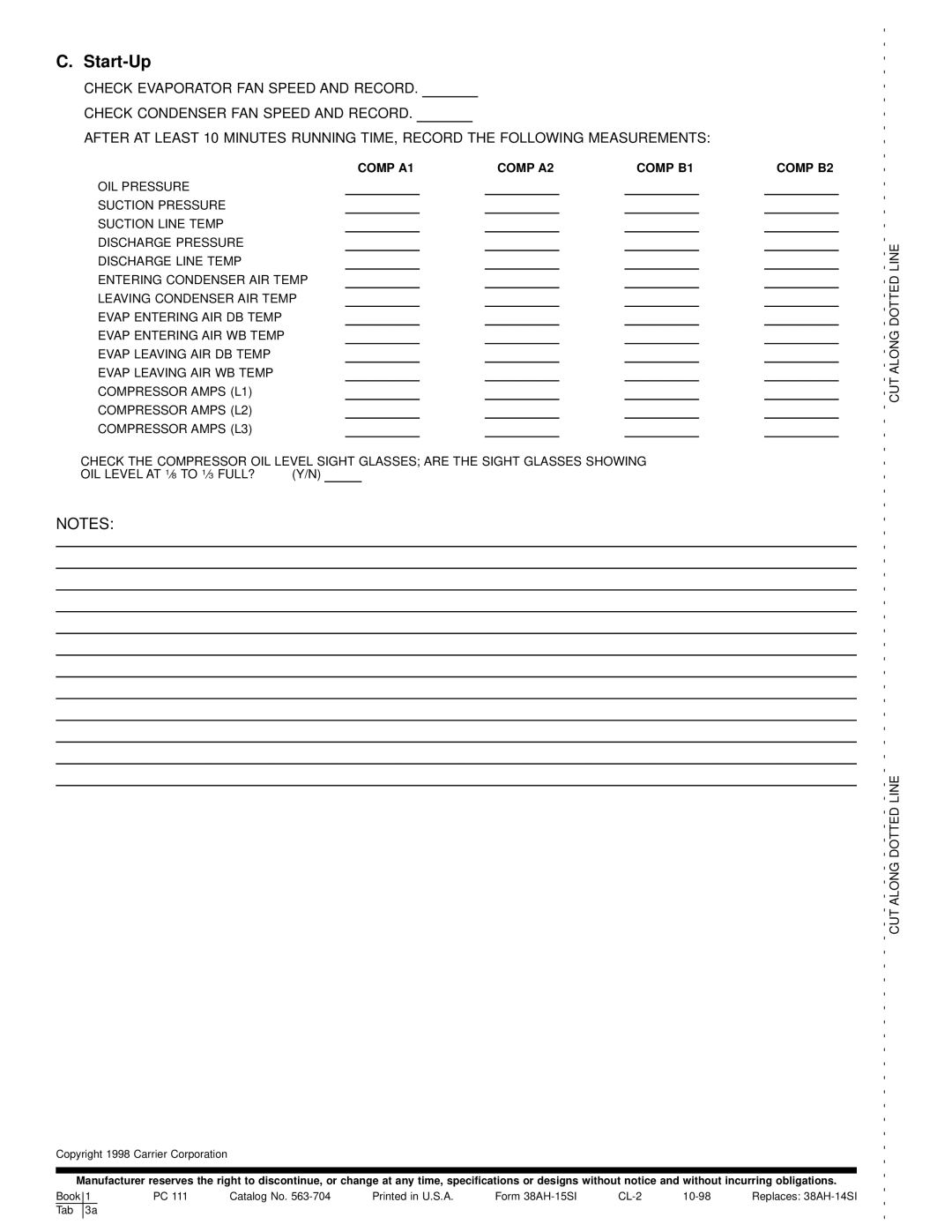 Carrier 38AH044-084 specifications Start-Up, Comp A1 Comp A2 Comp B1 Comp B2 