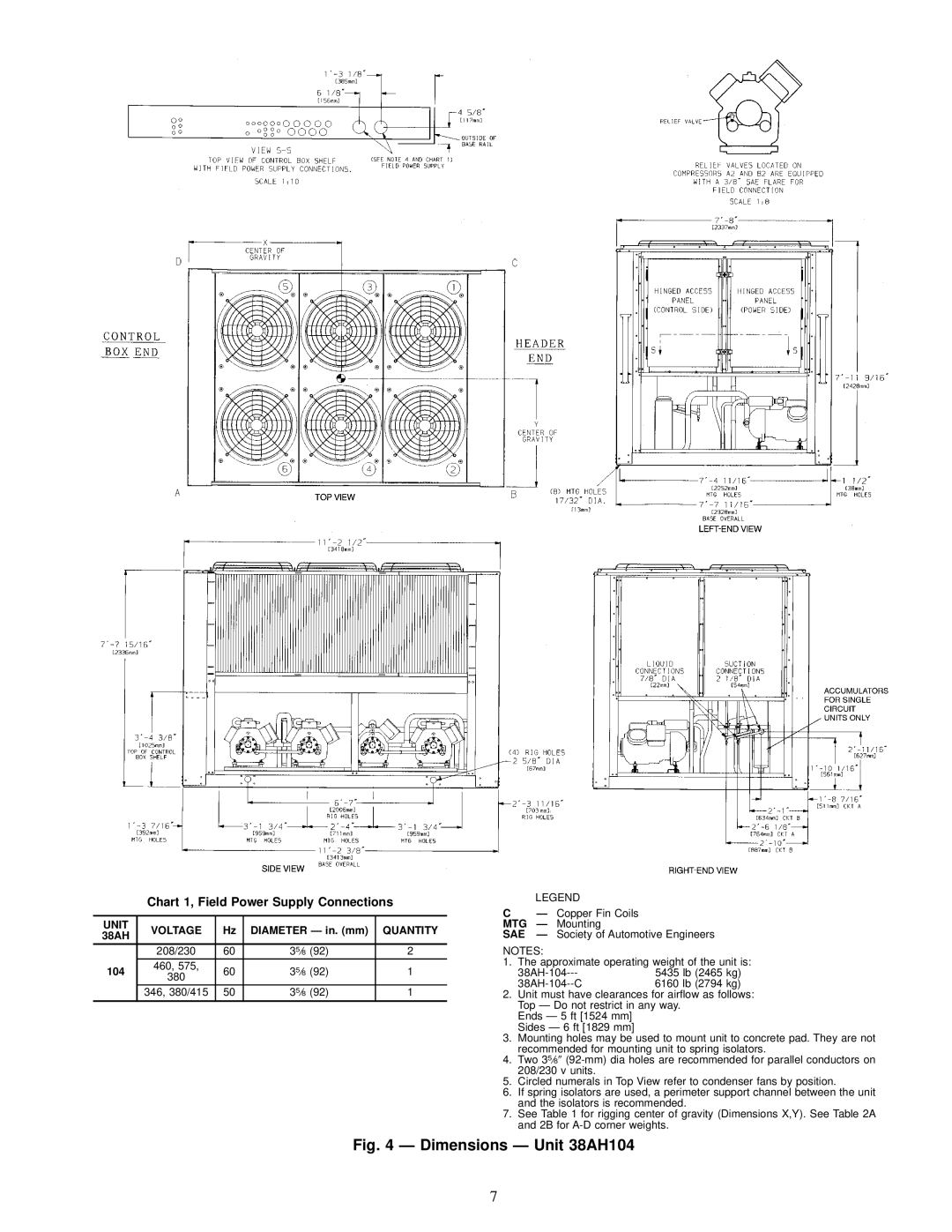 Carrier 38AH044-084 specifications Dimensions Ð Unit 38AH104 