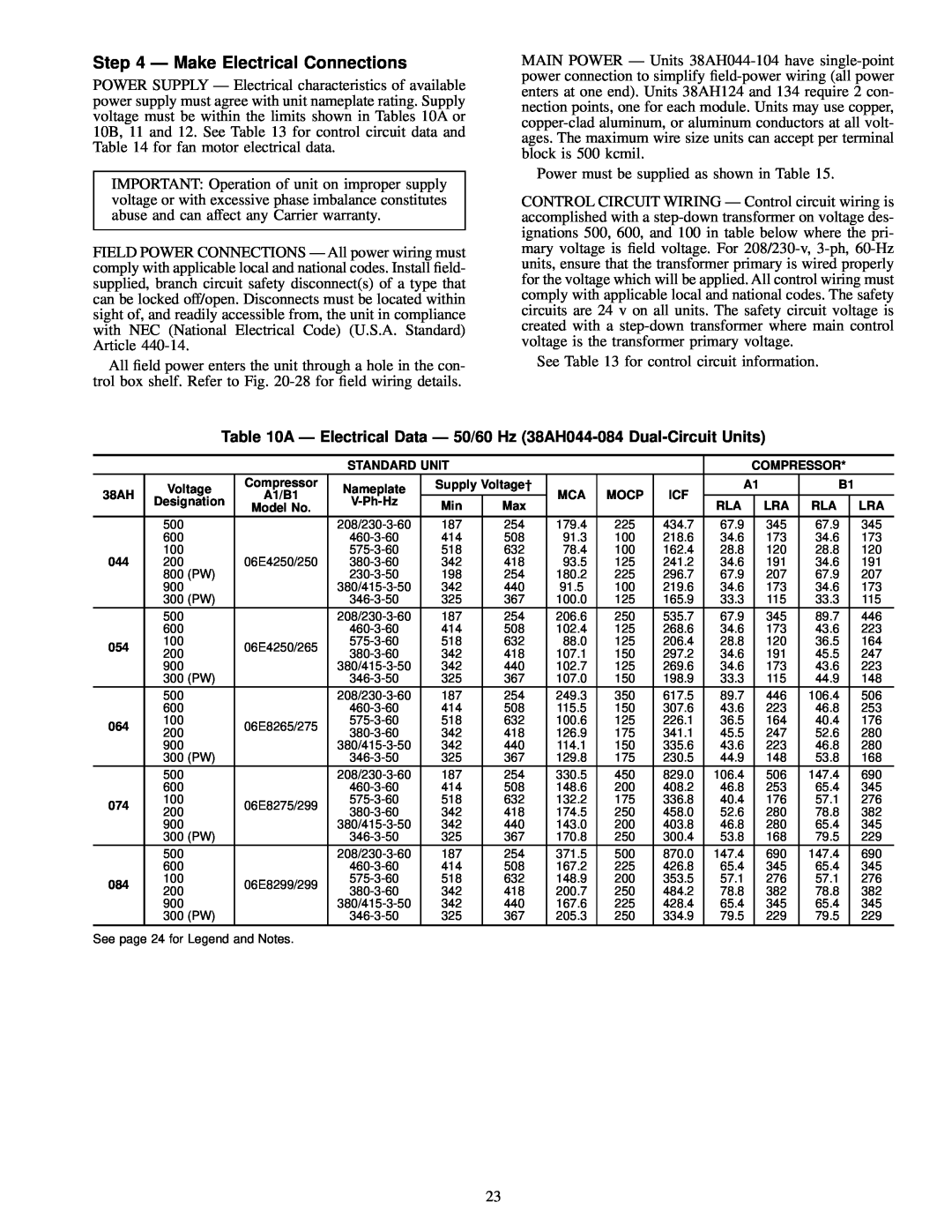 Carrier 38AH044-084 specifications Ð Make Electrical Connections 