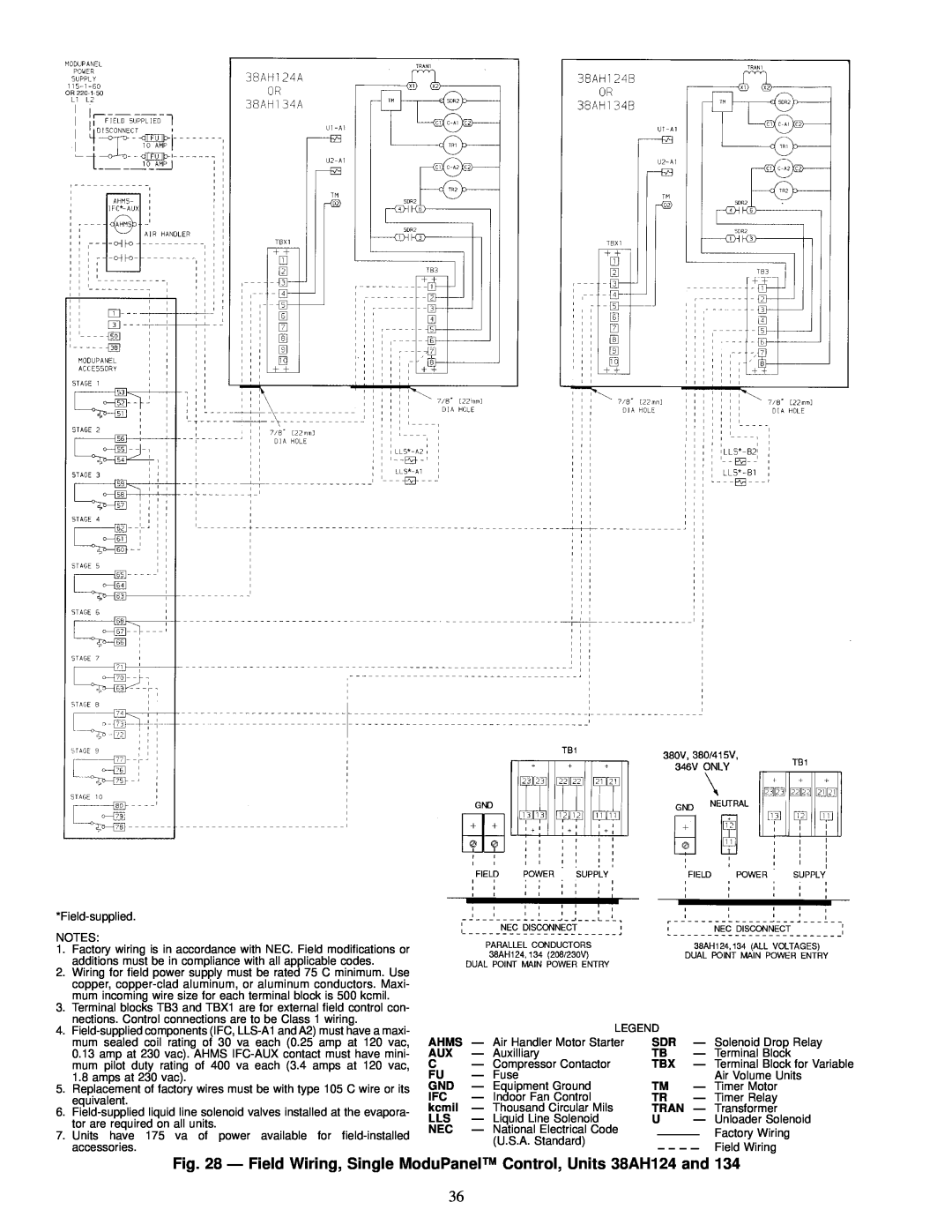 Carrier 38AH044-084 specifications Field-supplied NOTES 
