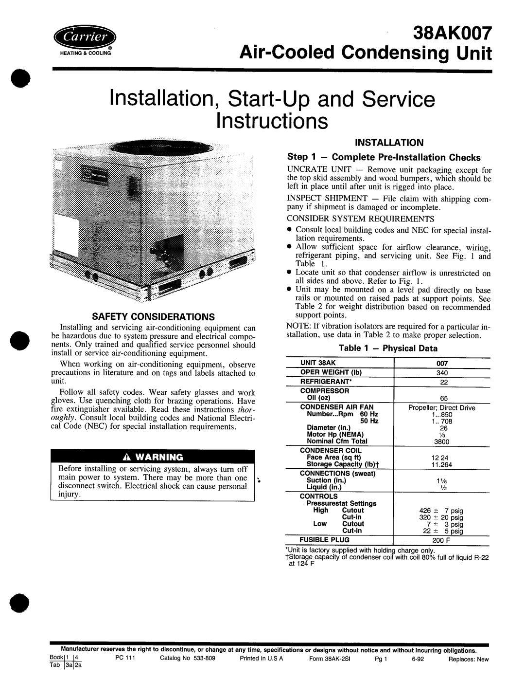 Carrier 38AK007 manual 