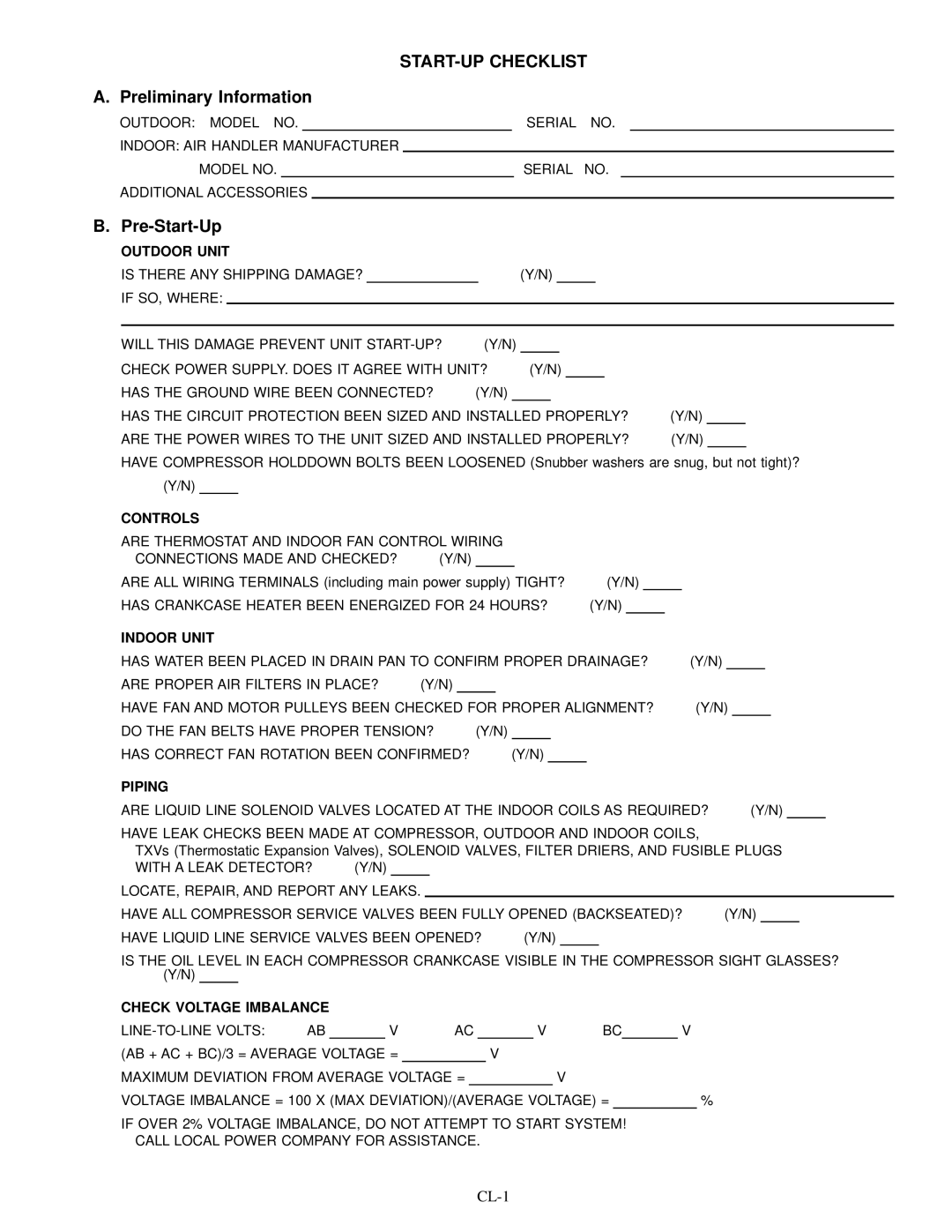 Carrier 38AKS013-024 specifications START-UP Checklist, Preliminary Information, Pre-Start-Up 