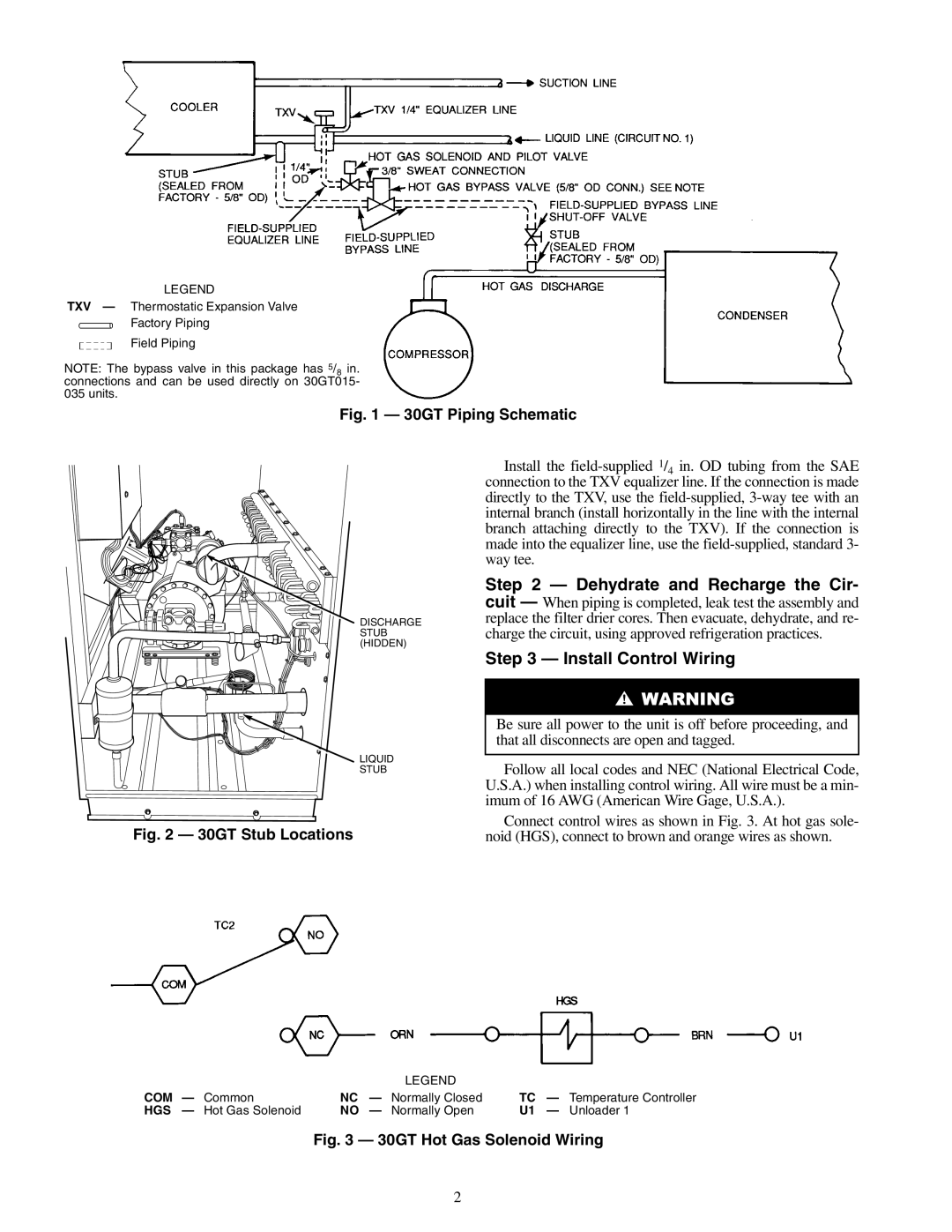 Carrier 38AKS014-024, 30GT015-035 installation instructions Install Control Wiring, 30GT Piping Schematic 