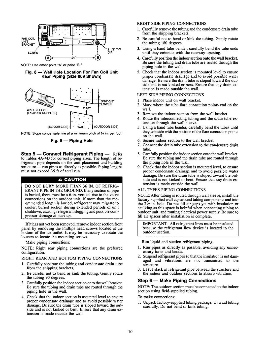 Carrier 38AN,BK specifications Wall Hole Location For Fan Coil Unit, Rear Piping Size 009 Shown, ?q,ElldIi 