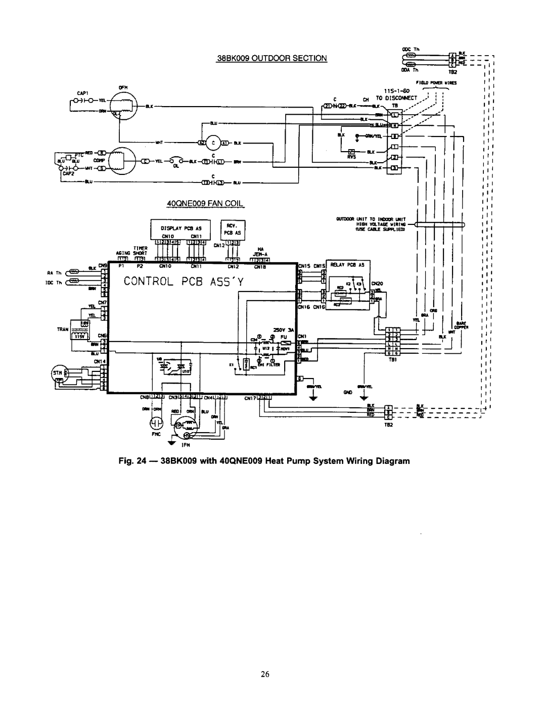 Carrier 38AN,BK specifications 38BK009 with 40QNE009 Heat Pump System Wiring Diagram 