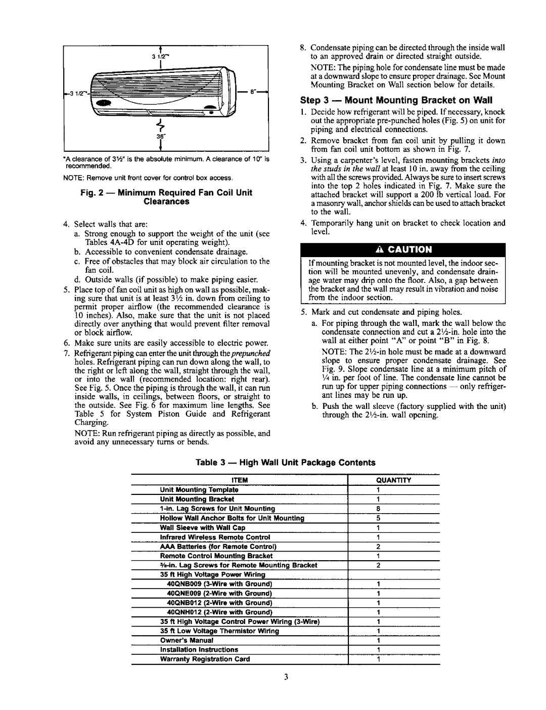 Carrier 38AN,BK specifications Lii, High Wall Unit Package Contents 