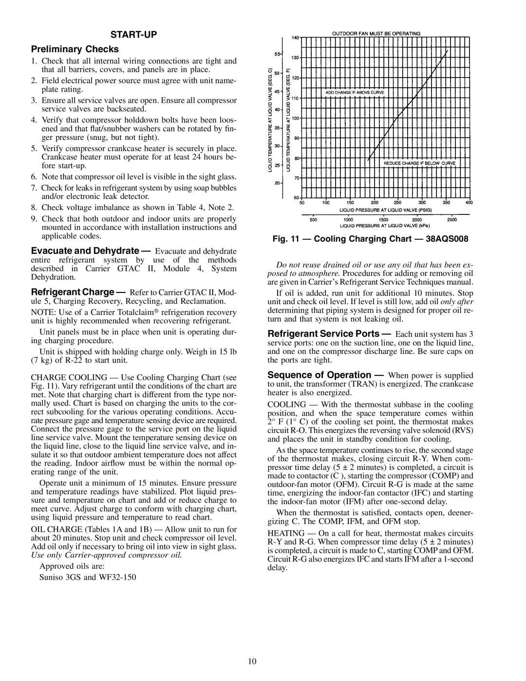 Carrier 38AQS008 specifications Start-Up, Preliminary Checks 