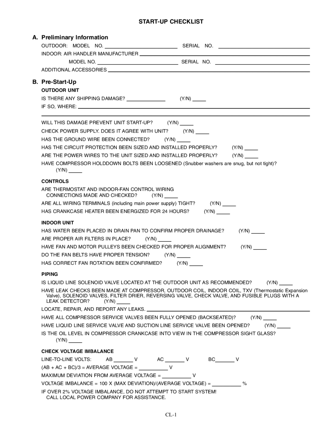 Carrier 38AQS008 specifications START-UP Checklist, Preliminary Information, Pre-Start-Up 