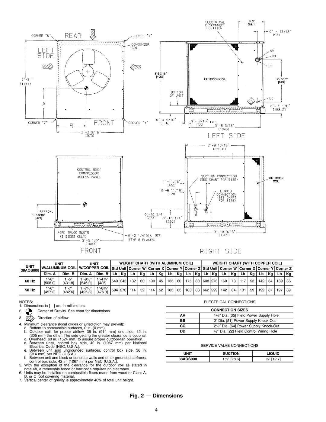 Carrier 38AQS008 specifications Dimensions 