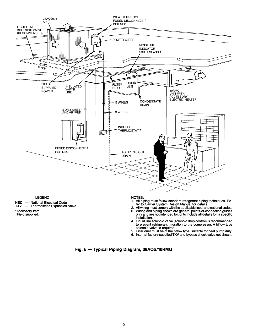 Carrier 38AQS008 specifications Typical Piping Diagram, 38AQS/40RMQ 