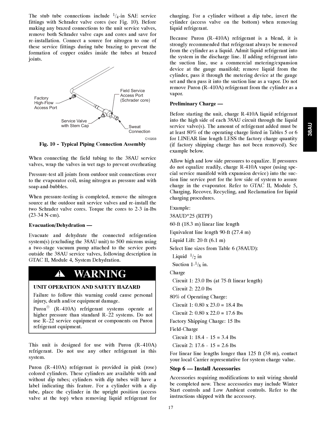 Carrier 38AU appendix Evacuation/Dehydration, Preliminary Charge 