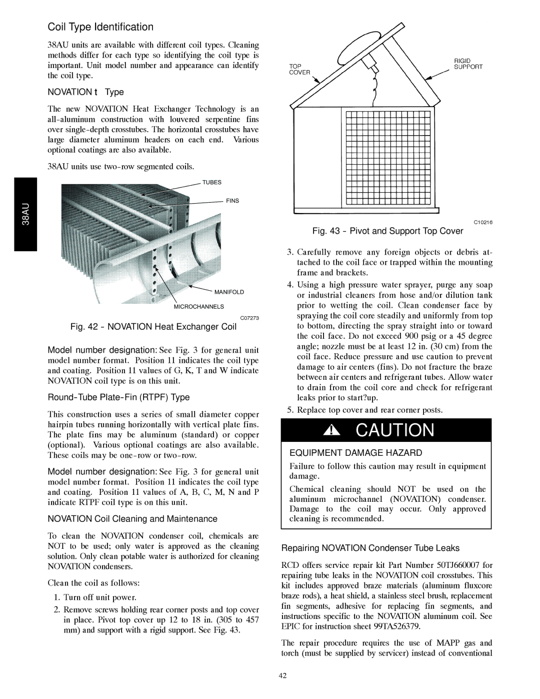 Carrier 38AU appendix Coil Type Identification, NOVATIONt Type, Round-Tube Plate-Fin Rtpf Type 