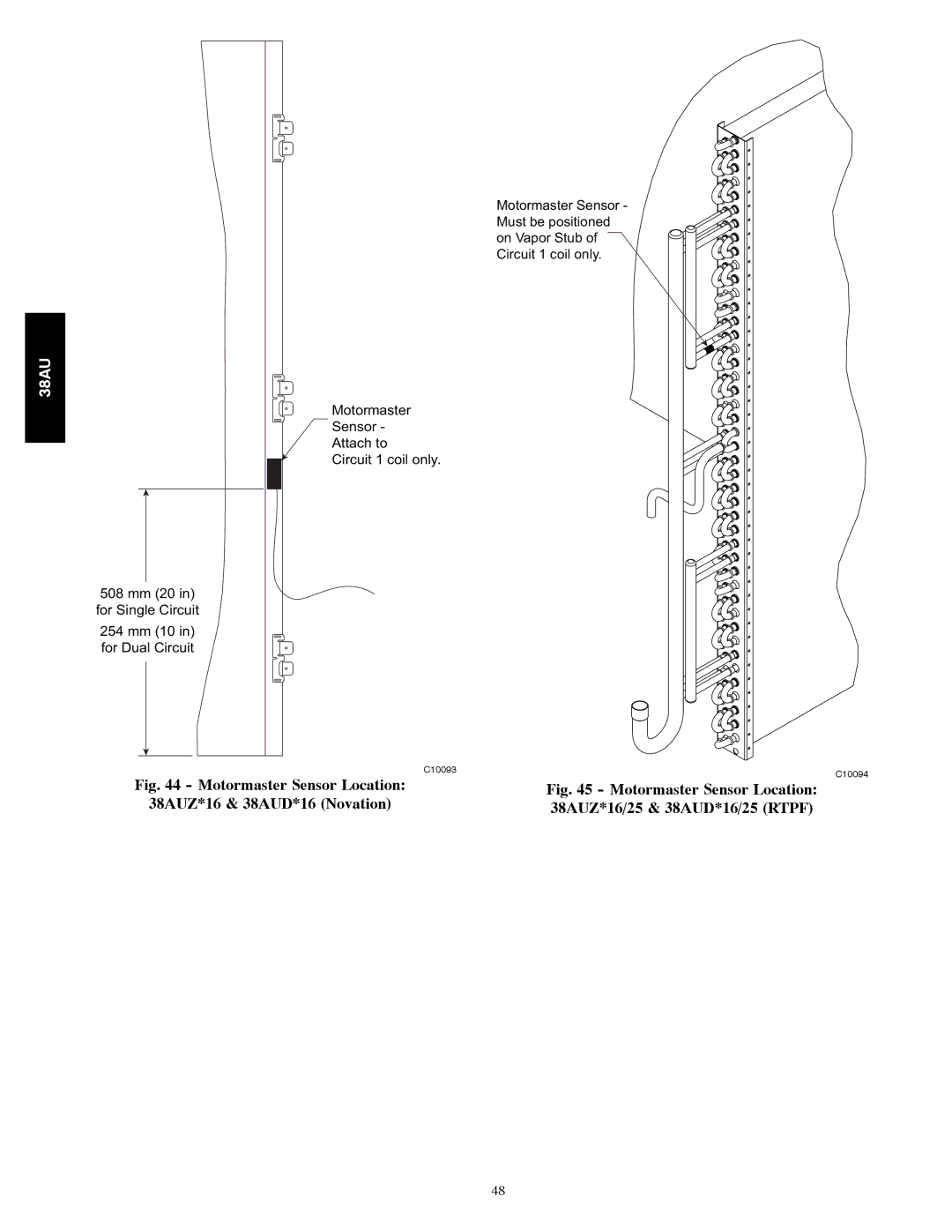 Carrier appendix Motormaster Sensor Location, 38AUZ*16 & 38AUD*16 Novation 38AUZ*16/25 & 38AUD*16/25 Rtpf 