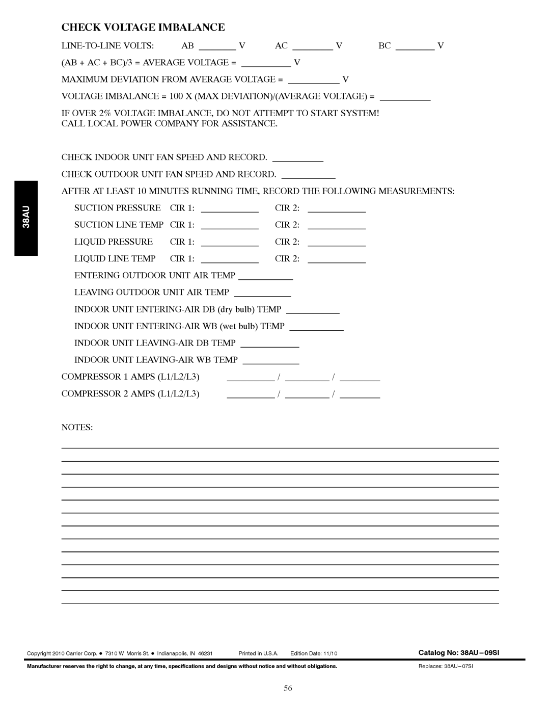 Carrier 38AU appendix Check Voltage Imbalance 