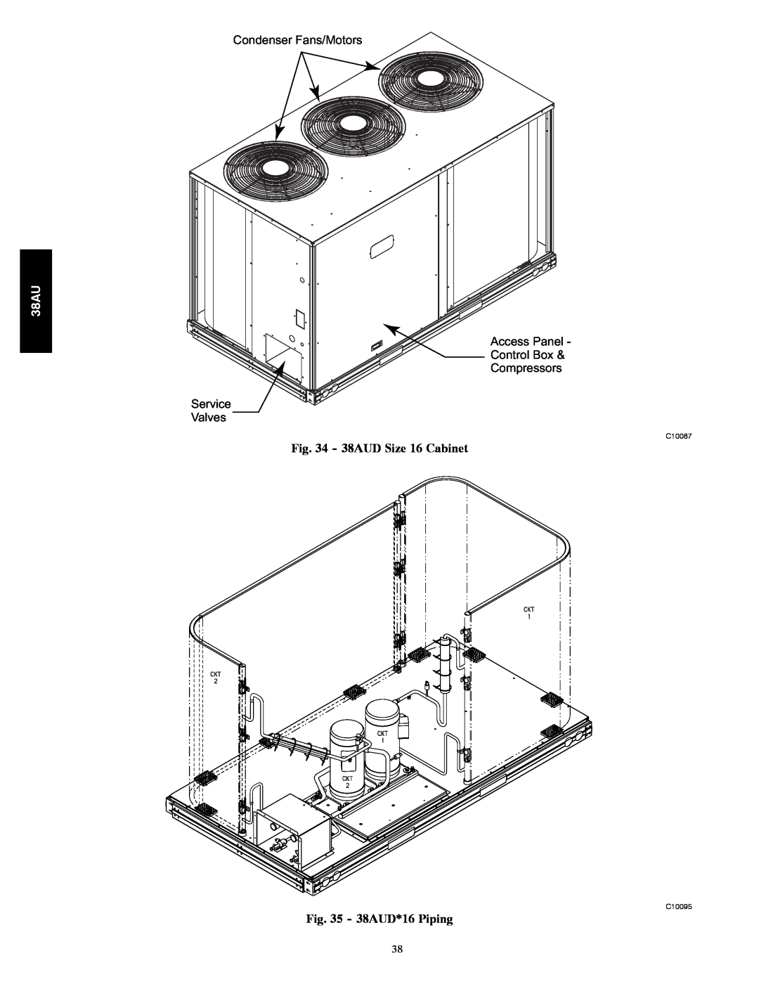 Carrier Condenser Fans/Motors Access Panel Control Box, Compressors Service Valves, 38AUD Size 16 Cabinet, C10087 