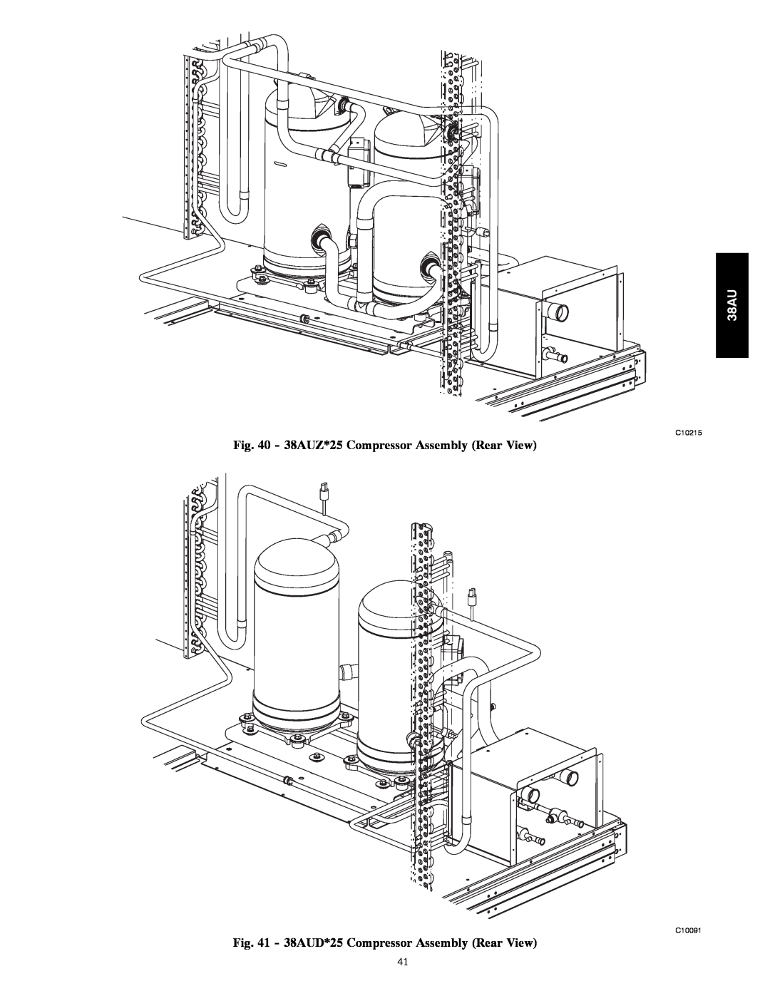 Carrier appendix 38AUZ*25 Compressor Assembly Rear View, 38AUD*25 Compressor Assembly Rear View, C10215, C10091 