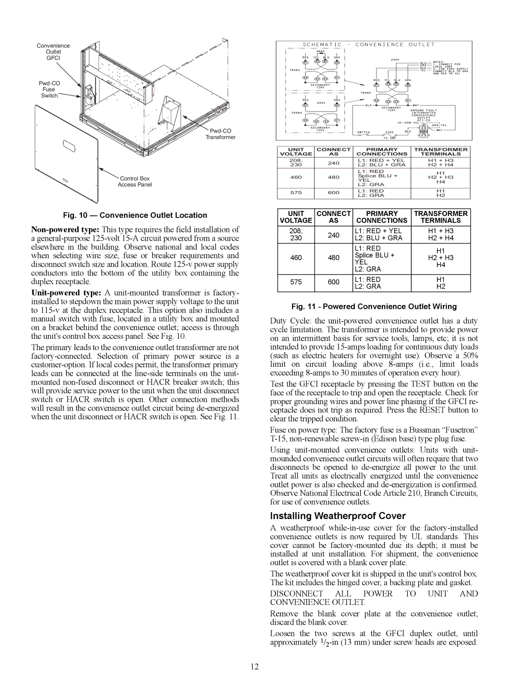 Carrier 38AUQ appendix Installing Weatherproof Cover, Convenience Outlet Location 