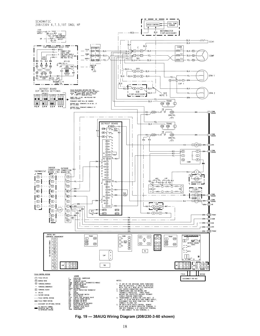 Carrier appendix 38AUQ Wiring Diagram 208/230-3-60 shown 