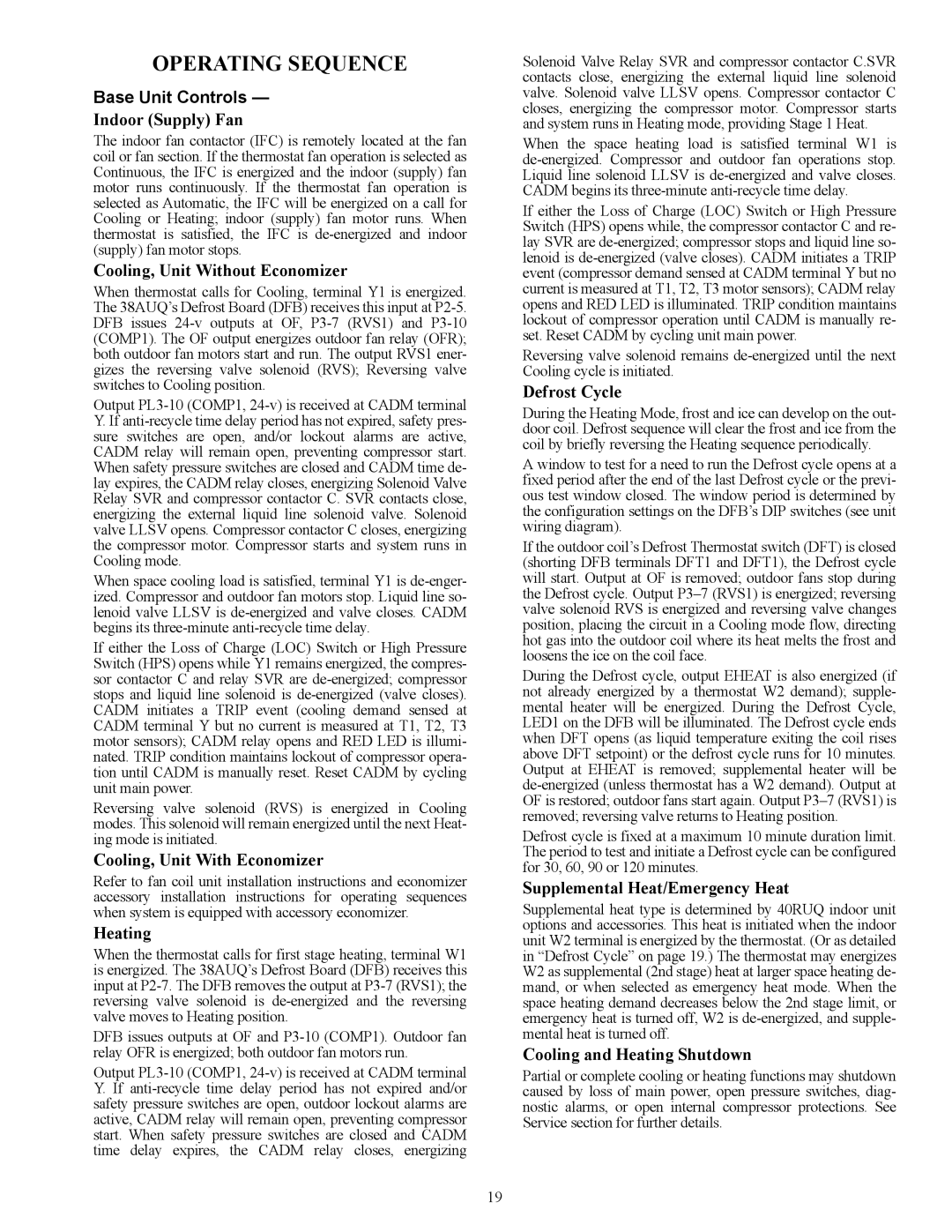 Carrier 38AUQ appendix Operating Sequence, Base Unit Controls 