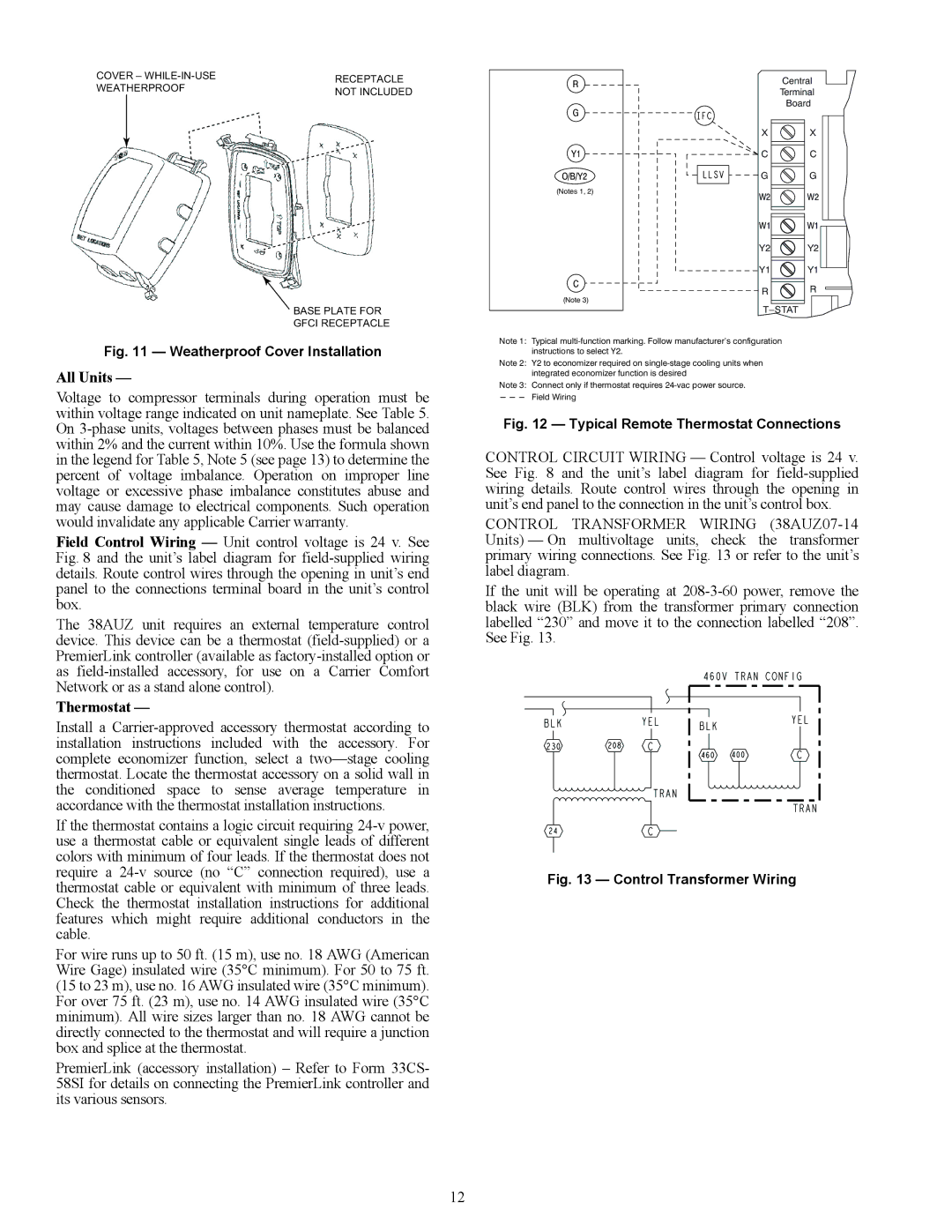 Carrier 38AUZ appendix Thermostat, Weatherproof Cover Installation 