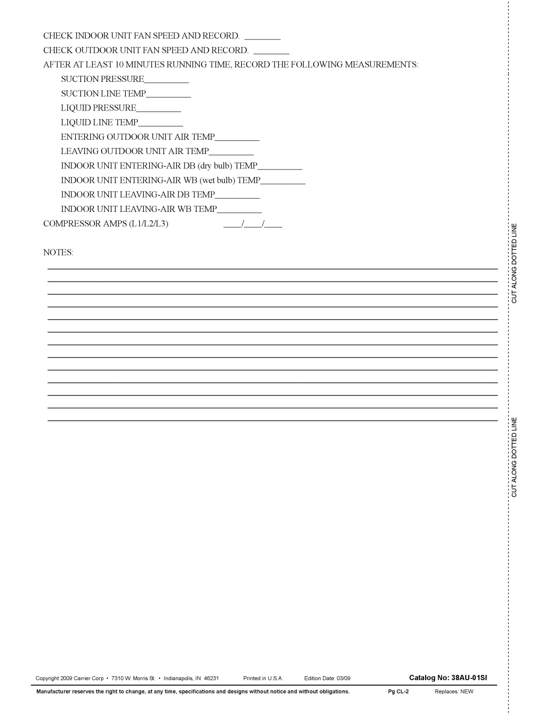 Carrier 38AUZ appendix CUT Along Dotted Linecut Along Dotted Line 